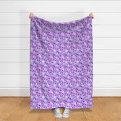 Dandelions and flowers on light purple fabric design repeat pattern