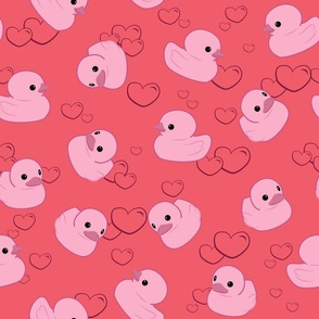 Pink toy duck with hearts - L