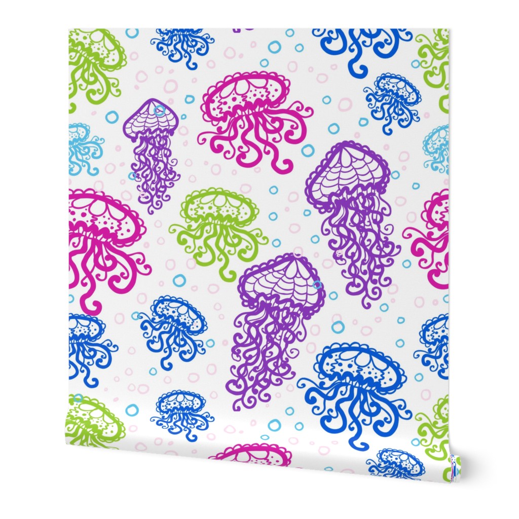 Jellyfish doodles in fun colors repeat pattern