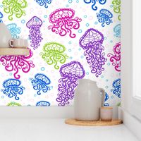 Jellyfish doodles in fun colors repeat pattern