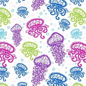 Jellyfish doodles in fun colors repeat pattern