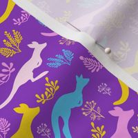 Kangaroo jumping on purple repeat pattern