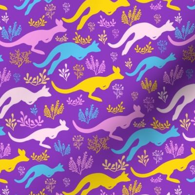 Kangaroo jumping on purple repeat pattern