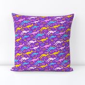 Kangaroo jumping on purple repeat pattern