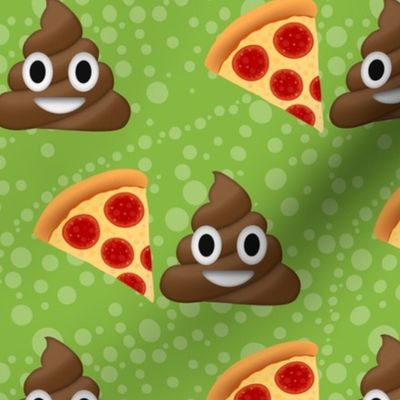 Large Scale Pizza and Poop Emoji Sarcastic Funny Suggestive Humor on Green