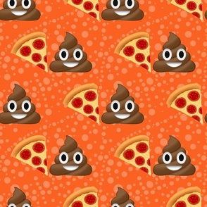 Large Scale Pizza and Poop Emoji Sarcastic Funny Suggestive Humor on Orange