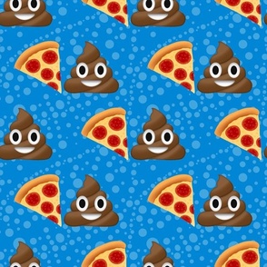 Large Scale Pizza and Poop Emoji Sarcastic Funny Suggestive Humor on Blue