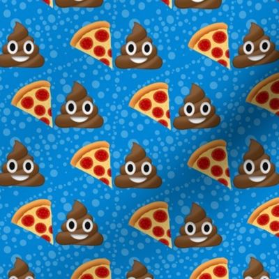 Medium Scale Pizza and Poop Emoji Sarcastic Funny Suggestive Humor on Blue