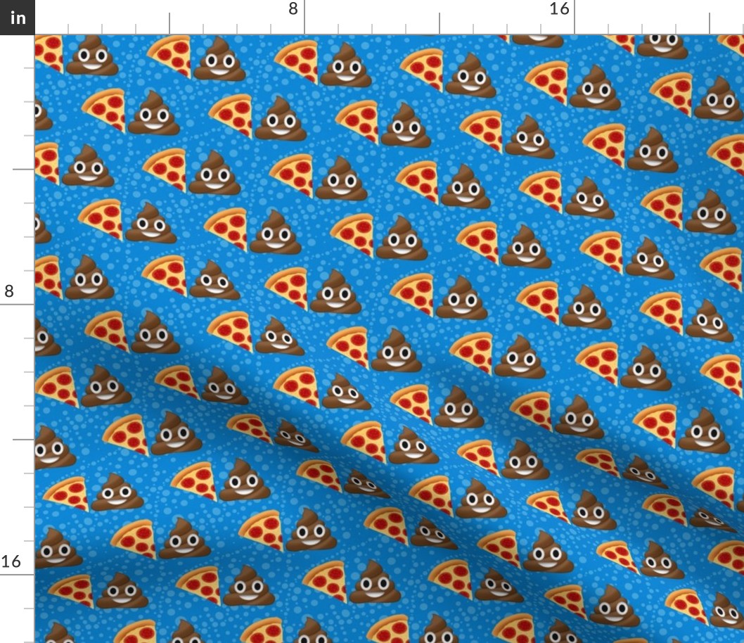 Medium Scale Pizza and Poop Emoji Sarcastic Funny Suggestive Humor on Blue