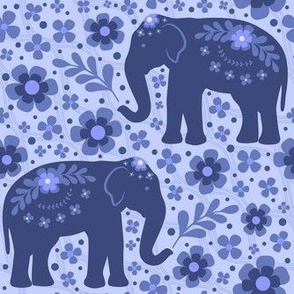 Medium Scale Elephant Parade Monochrome Periwinkle Floral