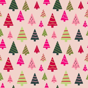 Pink and Green Christmas Trees (medium)