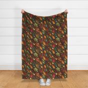 Large Scale Falling Leaves Autumn Fall and Thanksgiving  Berries on Brown