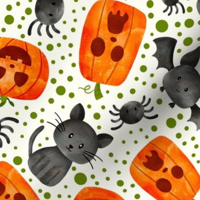 Large Scale Halloween Orange Pumpkins Black Cats Spiders and Bats