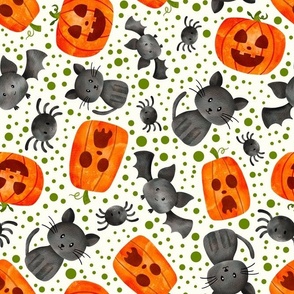 Large Scale Halloween Orange Pumpkins Black Cats Spiders and Bats