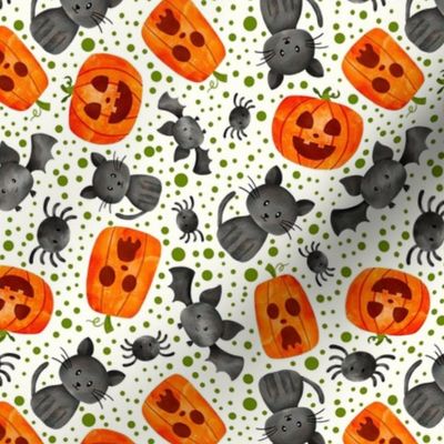 Medium Scale Halloween Orange Pumpkins Black Cats Spiders and Bats