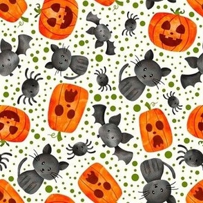 Medium Scale Halloween Orange Pumpkins Black Cats Spiders and Bats