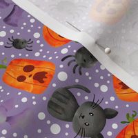 Medium Scale Halloween Orange Pumpkins Black Cats Spiders and Purple Bats