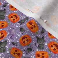 Small Scale Halloween Orange Pumpkins Black Cats Spiders and Purple Bats
