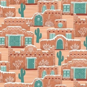 Gingerbread Adobe Houses - small - terracotta and teal