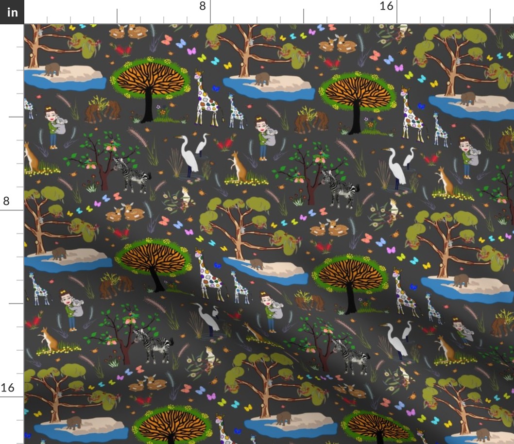 Wildlife Park Adventure (ditzy print) - charcoal grey