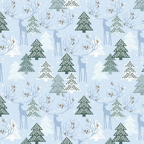 small_Deer Reiner Birds singing_ the Christmas Stars of Woodland_Petal Solids Coordinates_Calm