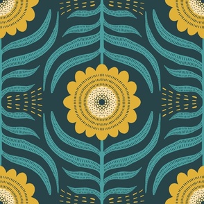 Large - Audrey Floral - deep green and yellow