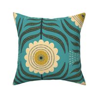 Large - Audrey Floral - teal and yellow 