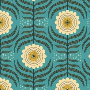 Small - Audrey Floral - teal and yellow 