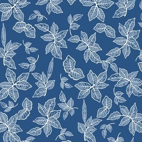 Victorian Garden Foliage White Texture on Aegean Blue