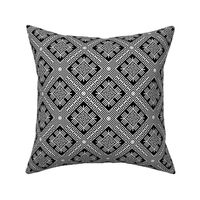 Healing - Tselebnik - Dukhobor - Transforming Slavic Rhomb Mandala - Ethnic Ornament with Traditional Ancient Symbol Element - Mood Pattern - White on Black Middle