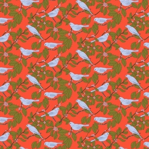 Winter Birds and Holly on Vibrant Orange (small)