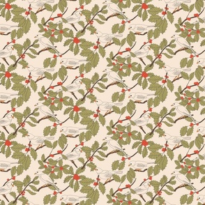 Winter Birds and Holly on Cream (small)