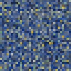 Starry Night random pixelsquares, original colors,  1/4" squares