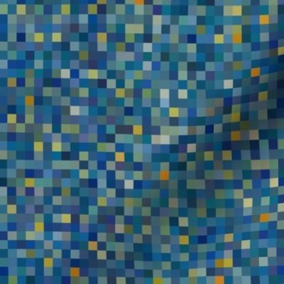 Starry Night random pixelsquares, bright colors,  1/4" squares