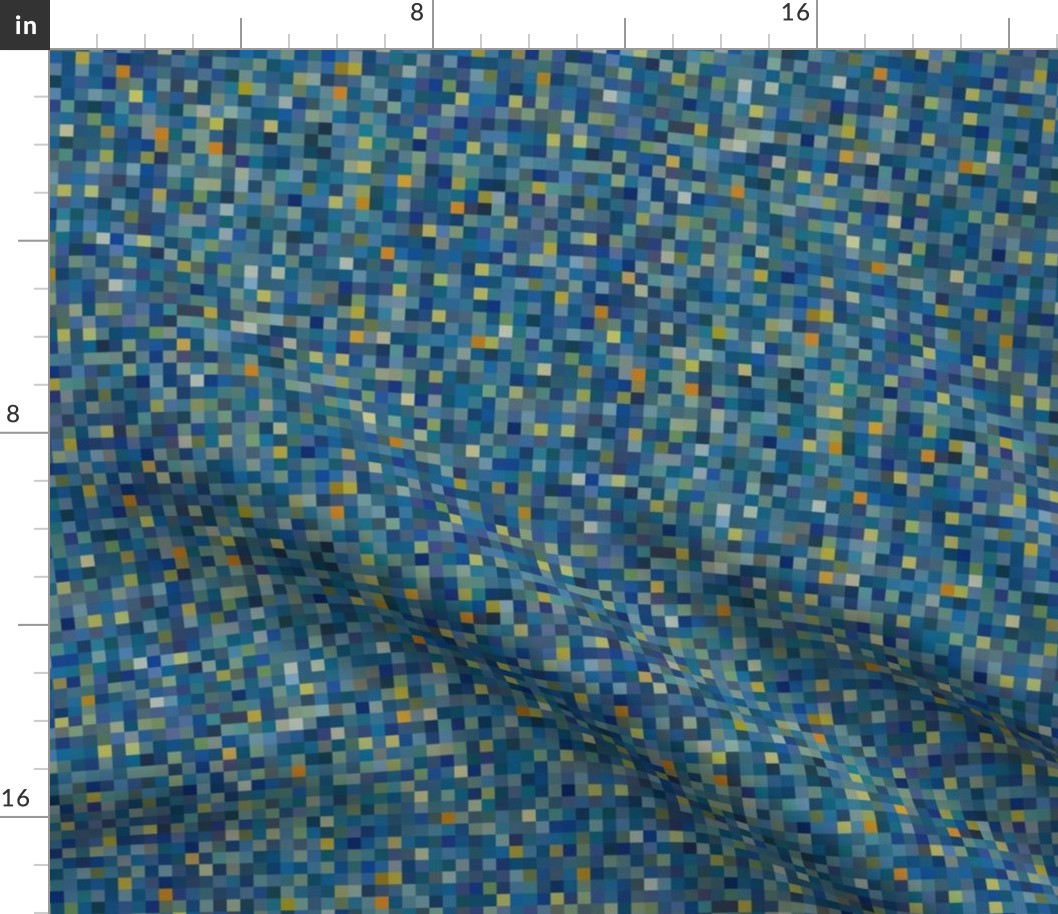 Starry Night random pixelsquares, bright colors,  1/4" squares