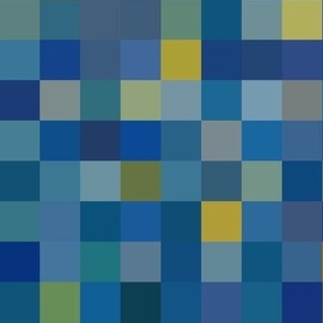 Starry Night random pixelsquares, bright colors,  1" squares