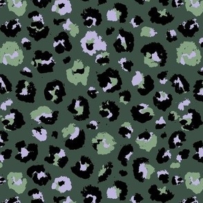 Raw free hand leopard spots wild boho animal print in cameo green sage lilac black
