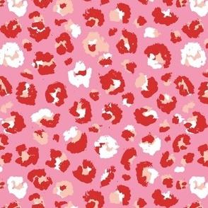 Raw free hand leopard spots wild boho animal print in valentine red blush white on bubblegum pink