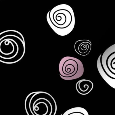 White and pink roses pattern on black background