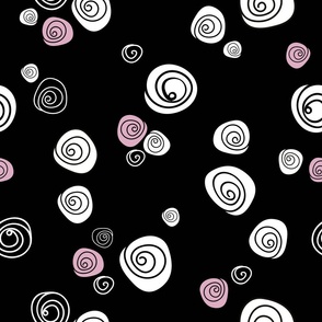 White and pink roses pattern on black background