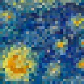 pixelsquares starry, starry night, bright colors  (1/4" squares)