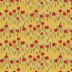 Lois Floral: Light Gold & Red Small Meadow Flowers