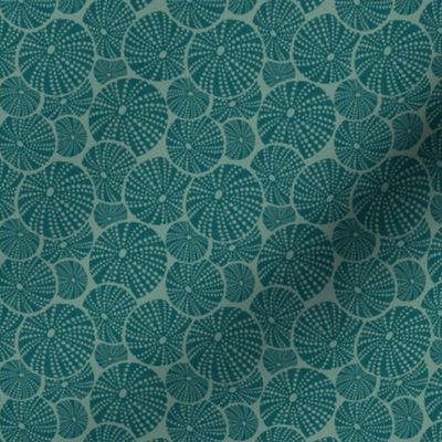 Bed Of Urchins - Nautical Sea Urchins - Sea Green and Dark Teal  Small Scale 