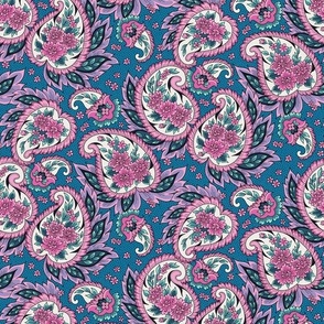 Boho style floral Paisley blue pink