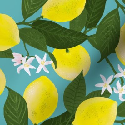 Horizontal Lovely Lemon Grove, Teal by Brittanylane