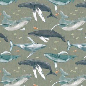 Comeback Humpbacks-on light gray -green background (large scale)12x12