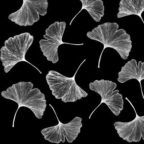 Ginkgo Leaf Black and White Inverted Color Large Scale