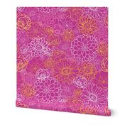 Magenta and yellow flowers fabric design repeat pattern