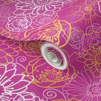 Magenta and yellow flowers fabric design repeat pattern