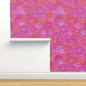 Magenta and yellow flowers fabric design repeat pattern